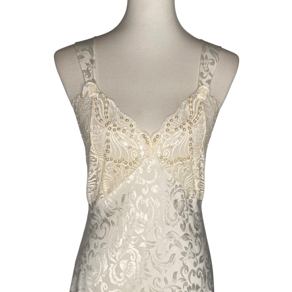 Victoria's Secret Maxi Slip Dress Gown Cream Sequin Lace Slit Large Y2K Coquette - Picture 5 of 15